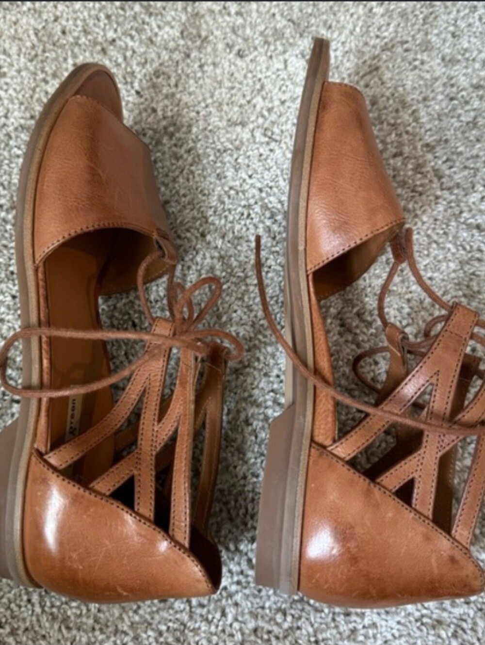 Paul Green Cognac Brown  Lace-Up Cutout Flat Sandal Women Size 8.5